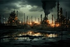 Moody image of a polluted industrial complex with smokestack Product Image 1