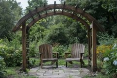 Serene garden pergola with wooden benches Product Image 1