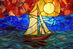Stained Glass Window of a Sailing Boat Background Wallpaper Product Image 1