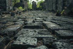 Ancient cobblestone road leading through an old abandoned ov Product Image 1