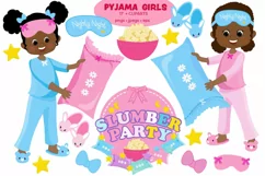 African American Pyjama Girls, Slumber party clipart Product Image 1
