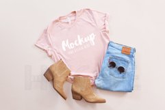Basic Bella Canvas 3001 Flat Lay Heather Peach Tshirt Mockup Product Image 1