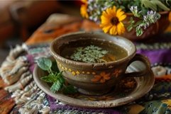 Traditional herbal tea in artisan cup Product Image 1