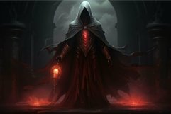 Mysterious cloaked figure with glowing lantern Product Image 1