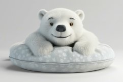 Fluffy 3D Polar Bear Hugging a Soft Pillow Background Wallpa Product Image 1