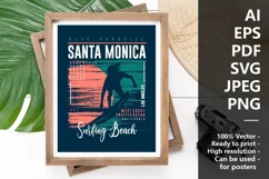 Santa Monica Surfing Beach Graphic T-shirt and Poster Print Product Image 2