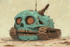 Artistic rendering of a skullshaped tank with vibrant eyes o Product Image 1