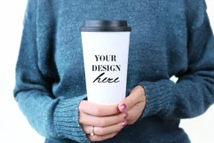 Woman holding travel mug PSD mockup, Travel mug mockup set Product Image 5