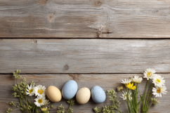 Colorful Easter Eggs on Wooden Background Product Image 1