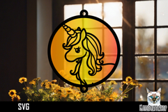 Suncatcher Car Charm Unicorn SVG, Hanging Ornament SVG Product Image 1