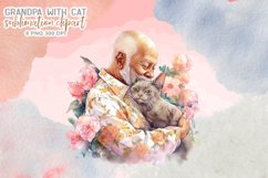 Grandpa with Cat Watercolor Sublimation Product Image 5