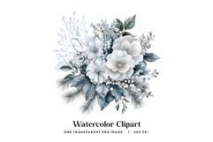 Icy Blue Floral Bouquet PNG Clipart Frosted White Winter Product Image 1