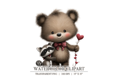 Valentine Bear &amp; Raccoon Clipart PNG Product Image 1