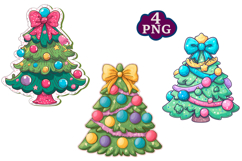 Green Whimsical Christmas Trees with Bows Festive Holiday Product Image 1