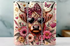 Highland Cow Valentine's Day Tumbler Wrap Sublimation Product Image 1