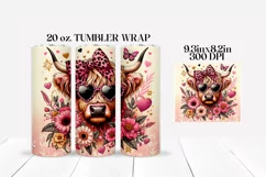 Highland Cow Valentine's Day Tumbler Wrap Sublimation Product Image 2