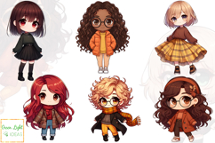 Kawaii Chibi Fall Girls Clipart, Autumn Cute Fashion Girls Product Image 4