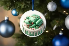 3D Christmas Frog Round Sticker Sublimation PNG Product Image 4