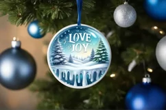 Round Winter Scene with Love and Joy Sublimation PNG Product Image 1