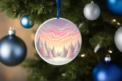 Round Winter Scene Ornament Sublimation PNG Product Image 4