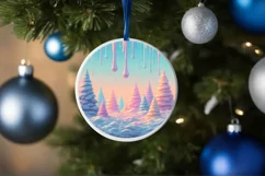 Round Winter Scene Ornament Sublimation PNG Product Image 1