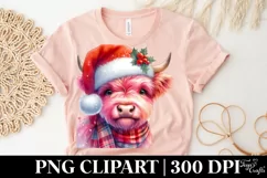 Pink Highland Cow with Santa Hat, PNG Product Image 4