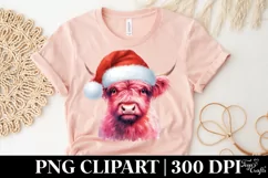 Pink Highland Cow with Santa Hat, PNG Product Image 5