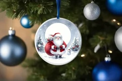 Round Santa Christmas Ornament Sublimation PNG Product Image 1