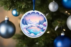 Round Winter Scene Ornament Sublimation PNG Product Image 1