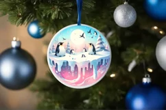 Round Winter Scene with Penguins Ornament Sublimation PNG Product Image 4