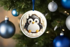 Round Christmas Penguin with Melting Edges Ornament Product Image 4