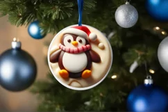 Round Christmas Penguin with Melting Edges Ornament Product Image 1