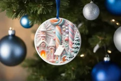 Round Winter Scene Ornament Sublimation PNG Product Image 1