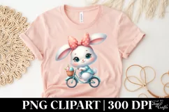Easter Bunny On Bicycle Flower, Clipart |T-shirt, Mug PNG Product Image 4