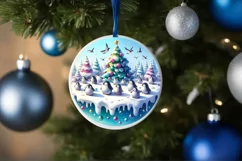 Round Winter Scene with Penguins Sublimation PNG Product Image 4
