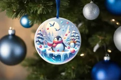 Round Winter Scene with Penguins Sublimation PNG Product Image 1