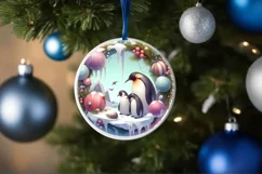 Round Winter Scene with Penguins Sublimation PNG Product Image 4