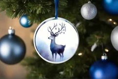 Round Christmas Reindeer Ornament Sublimation PNG Product Image 1