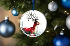 Round Christmas Reindeer Ornament Sublimation PNG Product Image 1