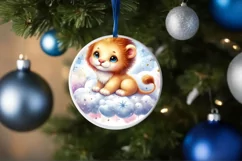 Round Christmas Baby Lion Digital Painting Sublimation PNG Product Image 1