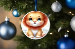 Cute Baby Lion on Cloud Round Christmas Ornament Sublimation Product Image 1