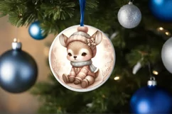 Cute Baby Deer on Moon Round Christmas Ornament Sublimation Product Image 1