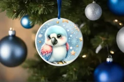 Retro Baby Macaw on Moon Round Christmas Ornament Product Image 4