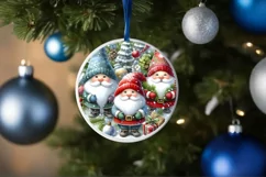 Winter Gnomes Round Christmas Ornament Sublimation PNG Product Image 4
