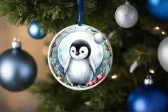Winter Penguin Round Christmas Ornament Sublimation PNG Product Image 4