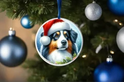 Winter Dog Round Christmas Ornament Sublimation PNG Product Image 1