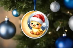 Cute Baby Rabbit on Moon Round Christmas Ornament Product Image 4