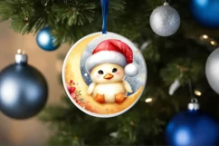 Cute Baby Rabbit on Moon Round Christmas Ornament Product Image 4