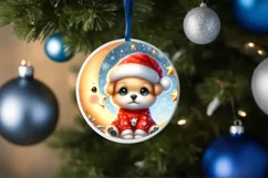 Retro Baby Puppy on Moon Round Christmas Ornament Product Image 4