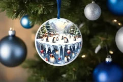 Watercolor Christmas Winter Scene with Penguins PNG Product Image 4